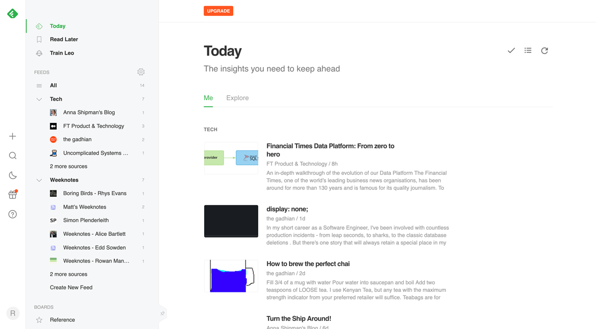 A screenshot of the Feedly interface