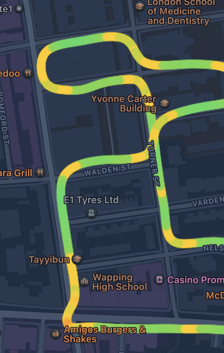 A small section of a map with lines crossing and intersecting in a very inefficient walk