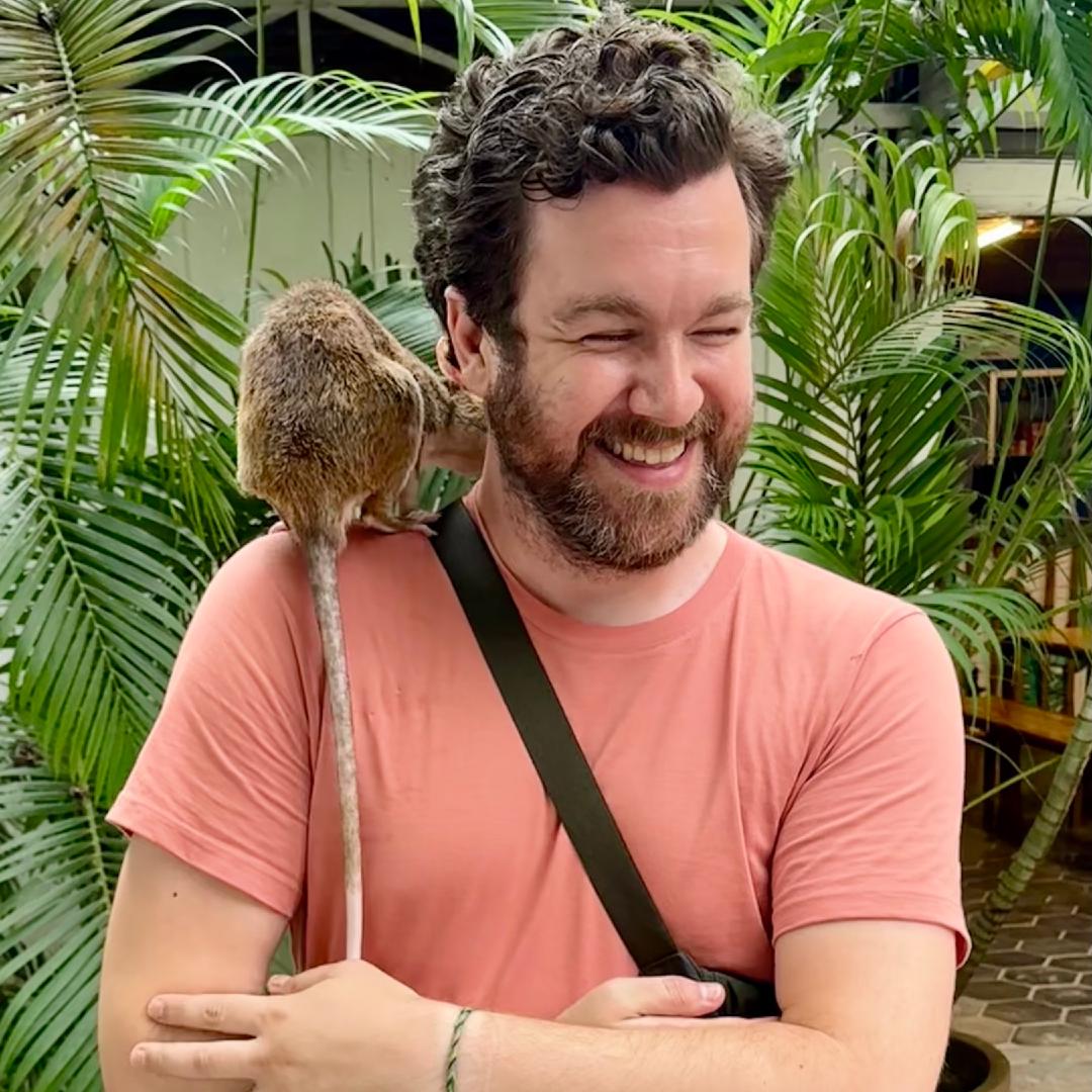 Me with a very large rat on my shoulder. I look happy
