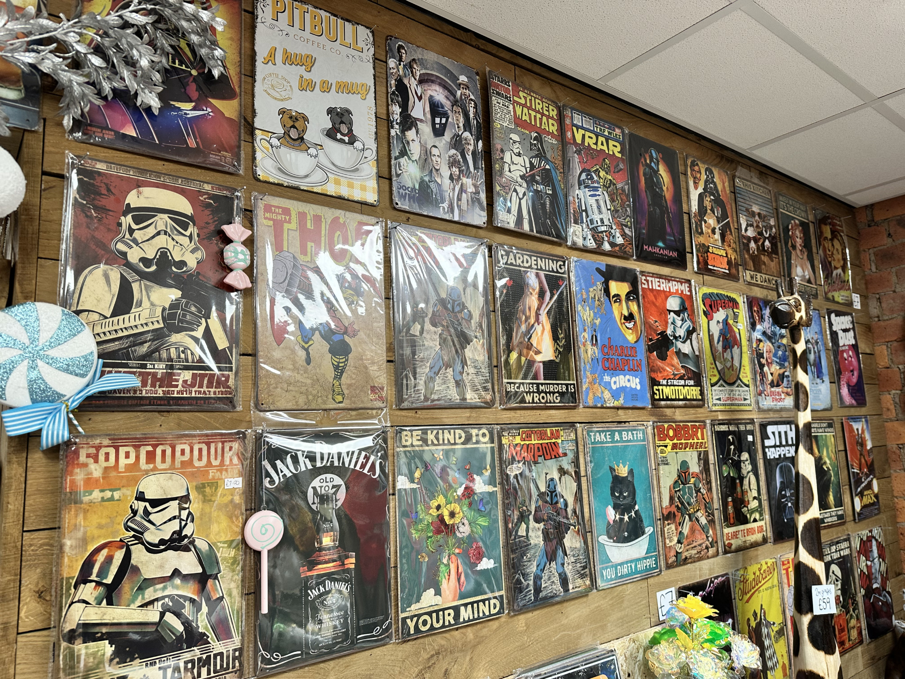 An array of AI-generated posters with nonsense text on them