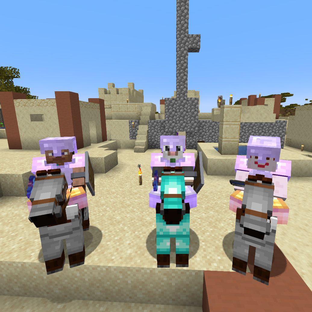 Me, Chris, and Luke on horseback in Minecraft