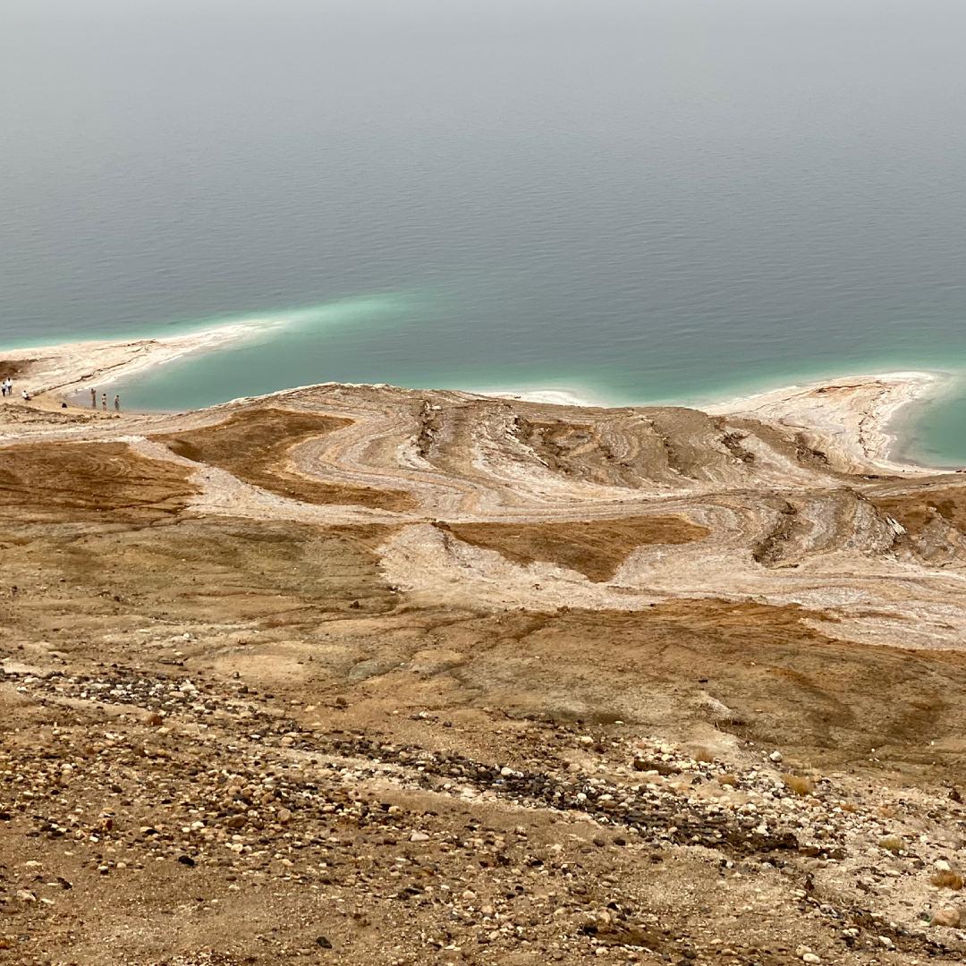 Outcrops of salty rock in the Dead Sea
